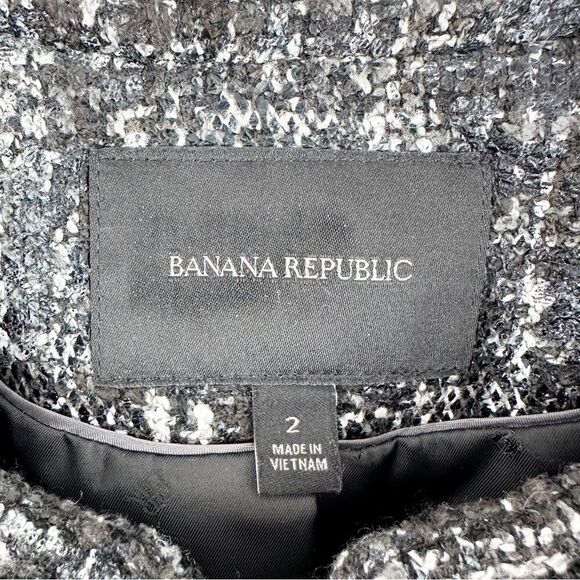 Banana Republic Short Black White Boucle Tweed Boucle Zip Front Lady Jacket Sz 2 - Picture 6 of 15